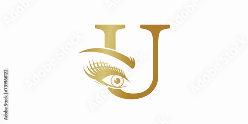 beauty eyelash logo design with letter u consept premium vektor