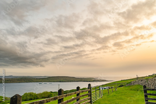 Spectacular view from scenic Sky Road, 15km looped drive starting in Clifden with numerous brilliant viewing points, Wild Atlantic Way, Connemara, Ireland. photo