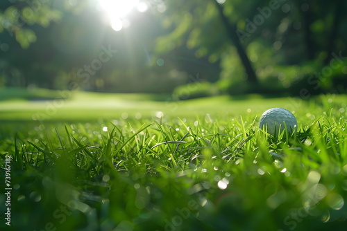 closeup of a golf ball in the grass in a golf course