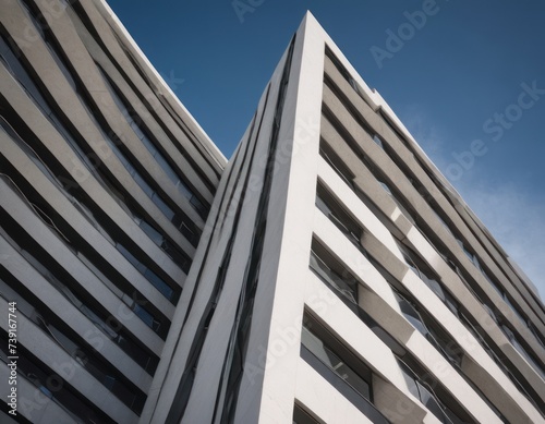 Modern building with wavy futuristic design  low angle view of abstract curve lines and sky