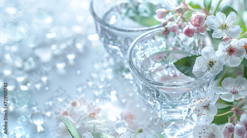 shiny glass ceramic with flowers isolated, background