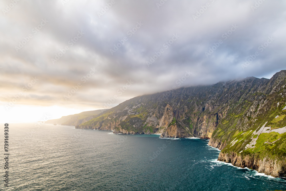 Slieve League, Irelands highest sea cliffs, located in south west Donegal along this magnificent costal driving route. One of the most popular stops at Wild Atlantic Way route, Co Donegal.