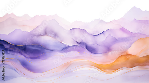 Abstraction wavy purple  beige watercolor stain grunge texture background. Blue  gold water wave illustration. Nautical ocean wave backdrop. Modern ink lines sea waves isolated  minimalist painting