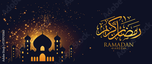  Islamic Month Ramadan Kareem Arabic Calligraphy Text with Mosque. Happy Ramadan Luxury Design for Greeting Cards, Flyers, Banners, and Ramadan Mubarak Islamic Month Vector Illustration Design