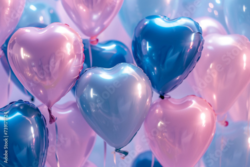pink, blue and light pink shiny heart shaped balloons