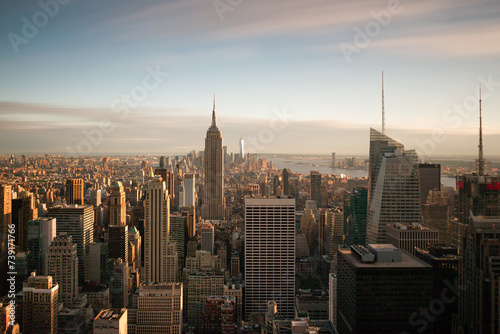 Quadro em tela Panoramic aerial view of Manhattan at sunset in New York City, NY, USA