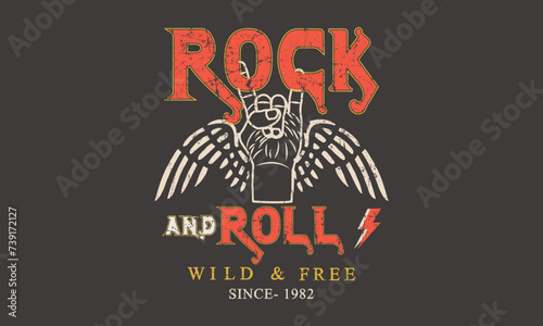  Rock and roll  with Wings vintage t shirt design wing vector artwork for poster, sticker, fashion and others Print-5