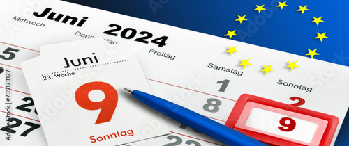 German calendar 2024 June 9  Sunday and EU Flag   Wednesday Thursday Friday Saturday  Week