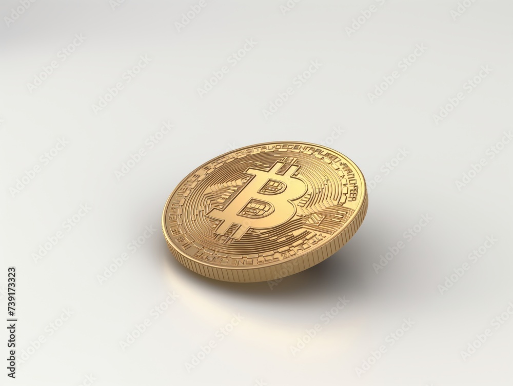 Isometric view of a golden Bitcoin isolated on white background Isometric view of a golden Bitcoin isolated on white background
