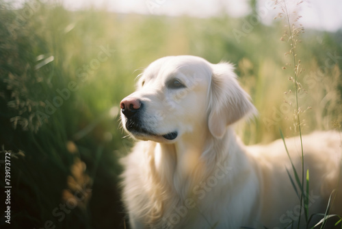 Cute Happy Golden Retriever, photo background photo