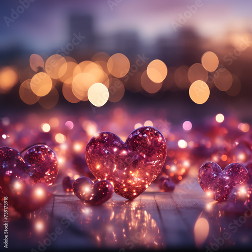 Galand of heart shaped lights with bokeh background. Saint valentine background