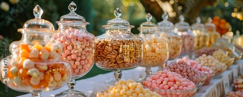 Candy buffet wonder, jars filled with sweets, and dessert table