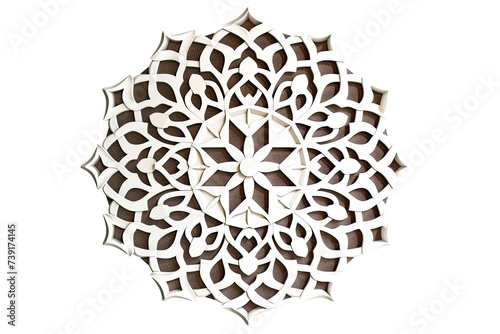 brown and ivory islamic octagonal ornament with curved pattern isolated on white background