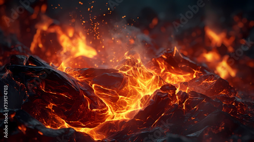 Abstract fire background with hot sparks rising from a fire in the night sky