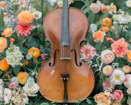 Garden party charm, floral centerpieces, and string quartet