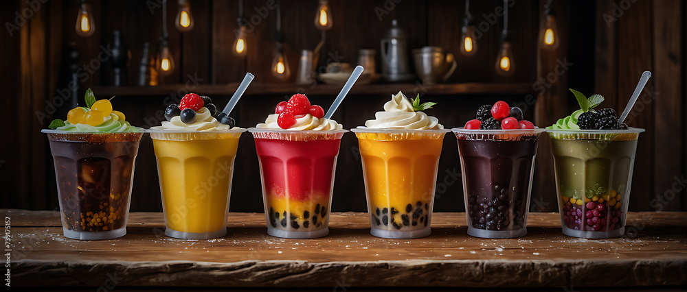 Assorted Variety of Fresh Boba Selection on dark background