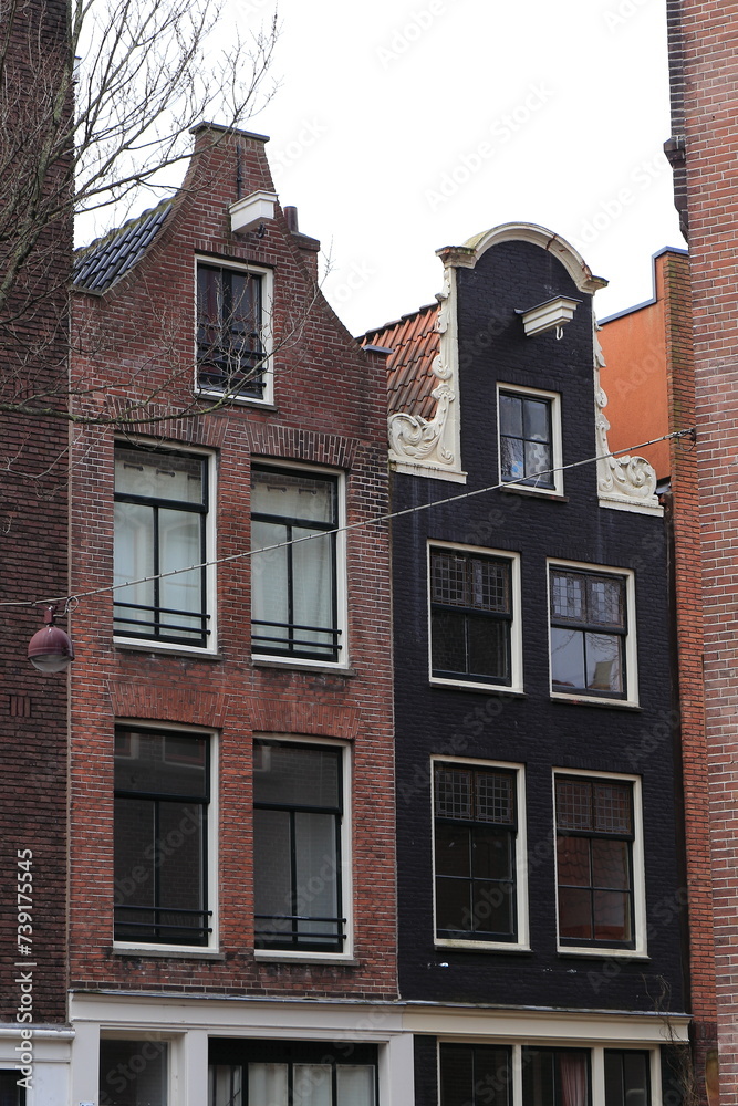 Amsterdam Keizersstraat Brick House Facades Close Up, Netherlands