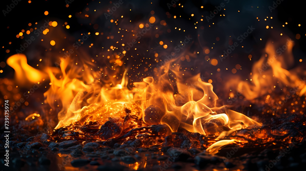 Abstract fire background with hot sparks rising from a fire in the night sky Abstract fire background with hot sparks rising from a fire in the night sky