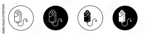 Blood Transfusion Icon Set. intravenous Medical Blood Bag Vector Symbol in a Black Filled and Outlined Style. IV Life-Saving Care Sign.