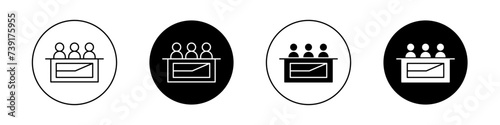 Trial by Jury Icon Set. Jury Meeting Panel Vector Symbol in a Black Filled and Outlined Style. Justice Deliberation Sign. photo