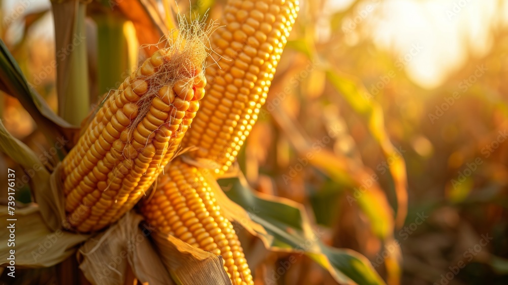 Corn cobs in corn plantation field Corn cobs in corn plantation field