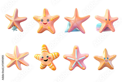 Fototapeta Naklejka Na Ścianę i Meble -  Starfish icon set, 3D render style, isolated on white or transparent background.