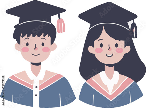 Illustration of Happy students in their cap and gown at a graduation ceremony. Transparent background. vector.