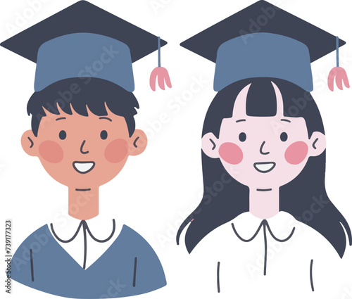 Illustration of Happy students in their cap and gown at a graduation ceremony. Transparent background. vector.