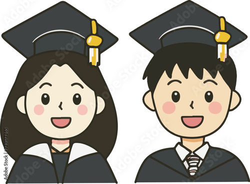 Illustration of Happy students in their cap and gown at a graduation ceremony. Transparent background. vector.