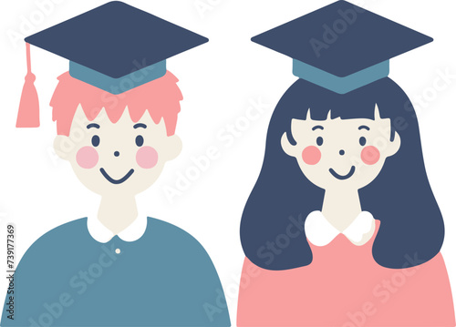 Illustration of Happy students in their cap and gown at a graduation ceremony. Transparent background. vector.