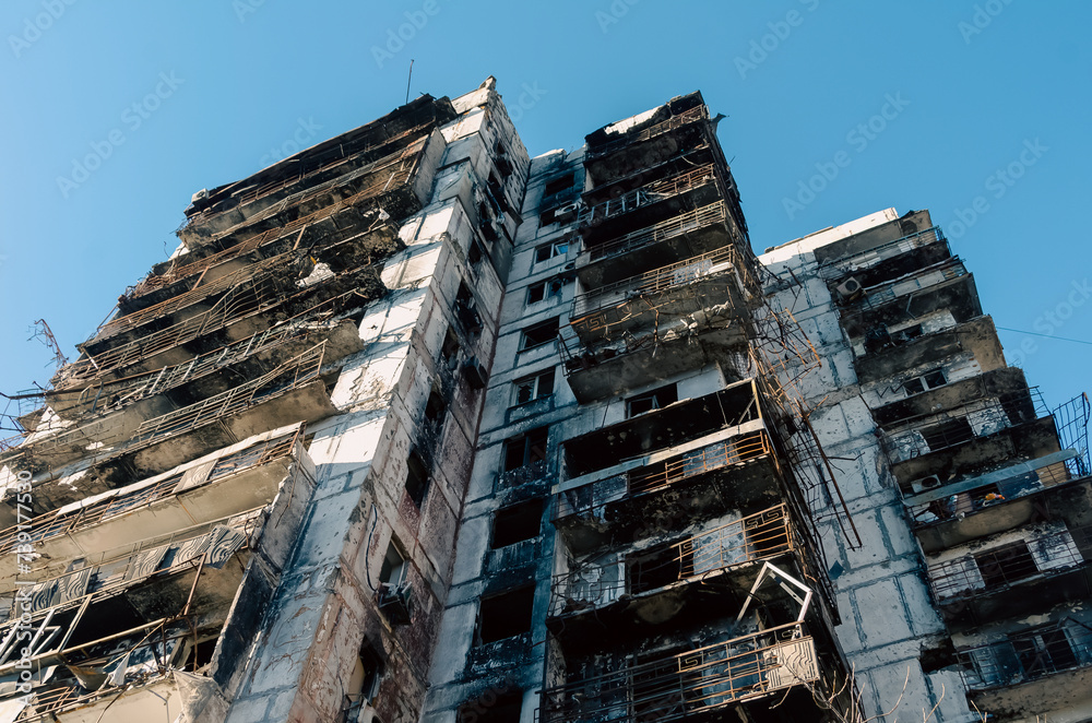 destroyed and burned houses in the city Russia Ukraine war destroyed and burned houses in the city Russia Ukraine war