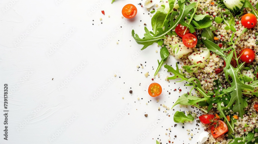 Quinoa Salad; lying on the edge; delicious; on a white background; copyspace, wallpaper Quinoa Salad; lying on the edge; delicious; on a white background; copyspace, wallpaper