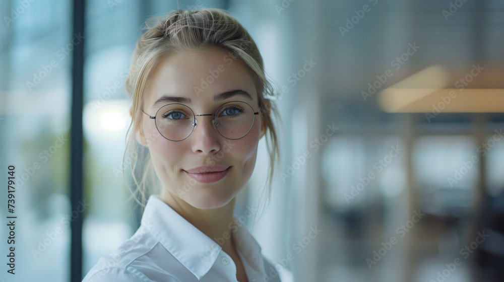 Radiant Confidence: Close-Up Portrait of a Smiling Businesswoman Radiant Confidence: Close-Up Portrait of a Smiling Businesswoman