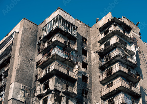 destroyed and burned houses in the city Russia Ukraine war