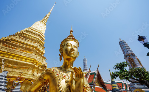Wide angle Kinnaree in Wat Phra Kaew. Here are the main tourist attractions in Bangkok, Thailand. photo