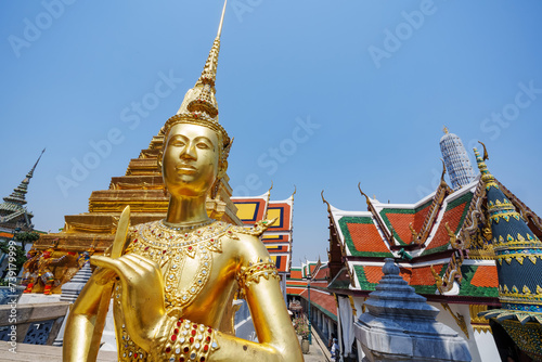 Wide angle Kinnaree in Wat Phra Kaew. Here are the main tourist attractions in Bangkok, Thailand. photo