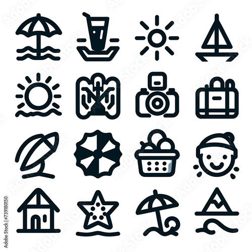 Summer icon set, Hippie icon set, Sharp bold line verson, stock, white background, Beach Outlined Icon Set, illustration