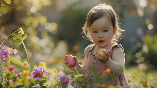 Easter Delight: Toddler Girl's Joyful Egg Hunt in the Garden