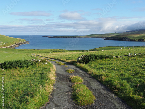 Seaside view. Sea landscape. Shetland Islands