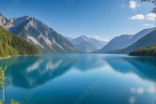 Landscape view of blue lake
