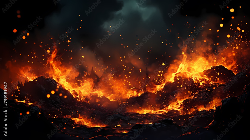 Intense flames, depict flames with realistic flames 3D