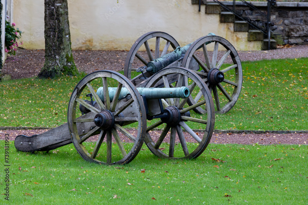 Old cannon on a green lawn in the park, in Balve sauerland
