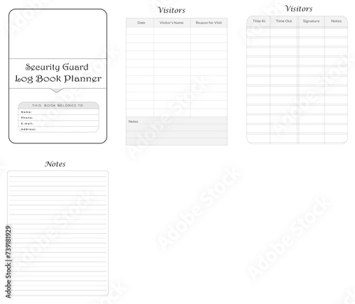 Editable Security Guard Log Book Planner Kdp Interior printable template Design.