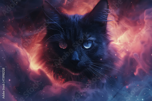 Space Cat Adventure exploring new galaxies with a curious gaze © Atchariya63