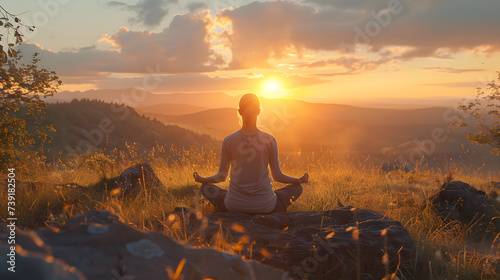 person person meditating in nature while golden hour