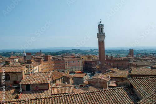 view over the roofs of the beautiful and sweet Siena in Tuscany Italy