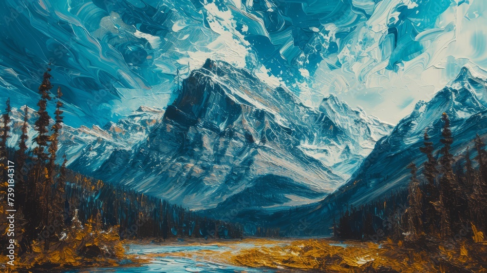 Abstract Mountain Majesty Unveiled Explore the Fusion of Impasto