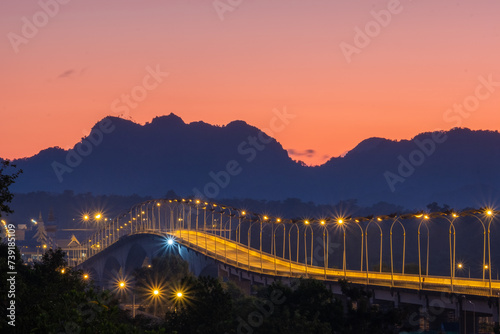 Thai-Lao Friendship Bridge in Thailand, morning and lights