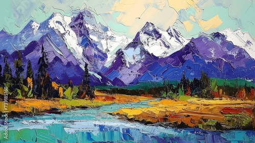 Abstract Mountain Majesty Unveiled: Explore the Fusion of Impasto Technique and Vibrant Colors in Modern Expressionism, Capturing Nature's Grandeur on Canvas © Mark