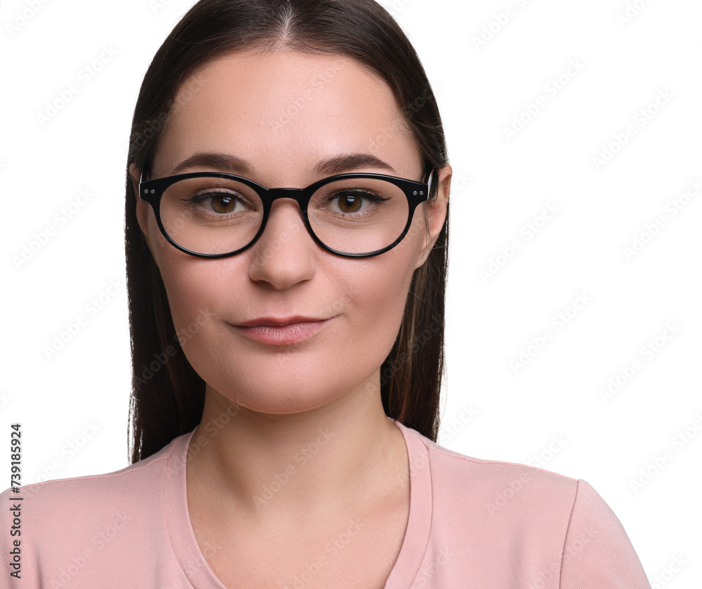 Beautiful woman with glasses on white background Beautiful woman with glasses on white background